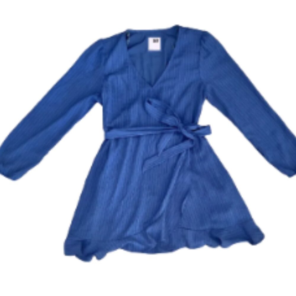 SO Ribbed Wrap Dress - Long Sleeve - Blue - Size Large